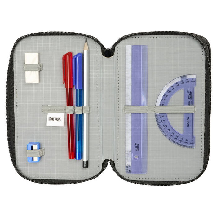 SAFTA Plumier One Piece Triple 37 pièces avec 16 crayons de couleur en bois, 14 feutres, gomme, taille-crayon et règle - 12,5x5,5x19,5 cm