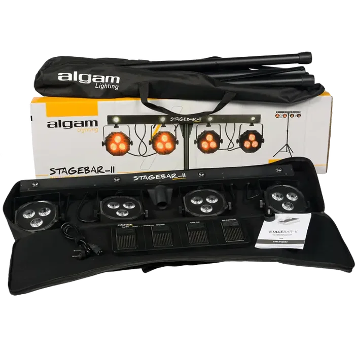 ALGAMLIGHT Stagebar II 2 en 1 Lumière LED sur Pied avec Pédale Algamlight 4x PAR RGB + Strobe Trépied Inclus