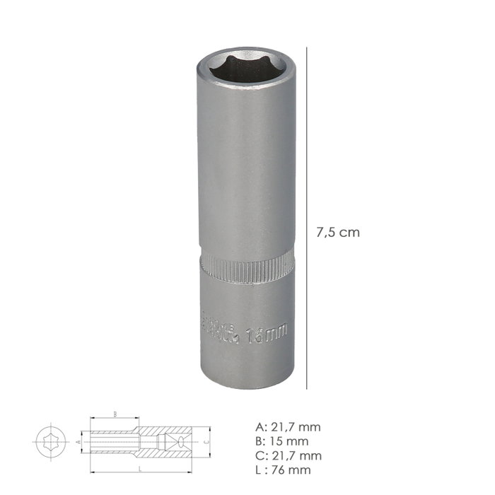 WOLFPACK LINEA PROFESIONAL Clé à douille longue 1/2'' hexagonale 15 mm