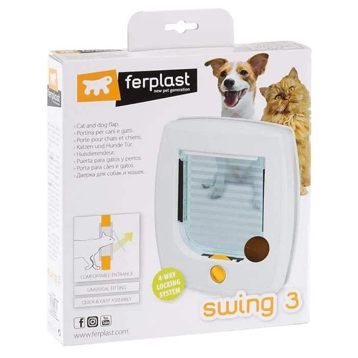 Ferplast Chatier Swing 3, chatière à clapet 4 positions (ouverte, fermée, entrée, sortie) pour chats et petits chiens