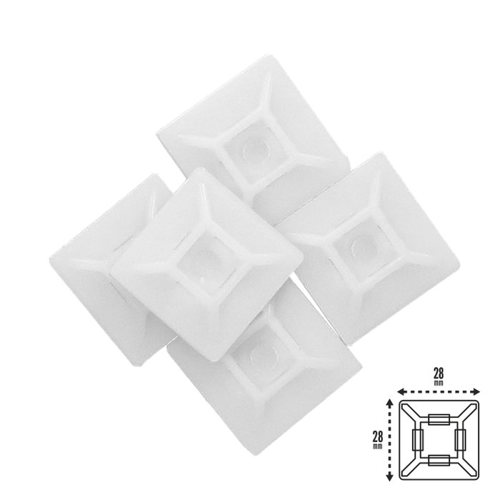 WOLFPACK LINEA PROFESIONAL Base Adhésive Pour Colliers de Serrage 28x28 mm, Blanche, 100 Unités