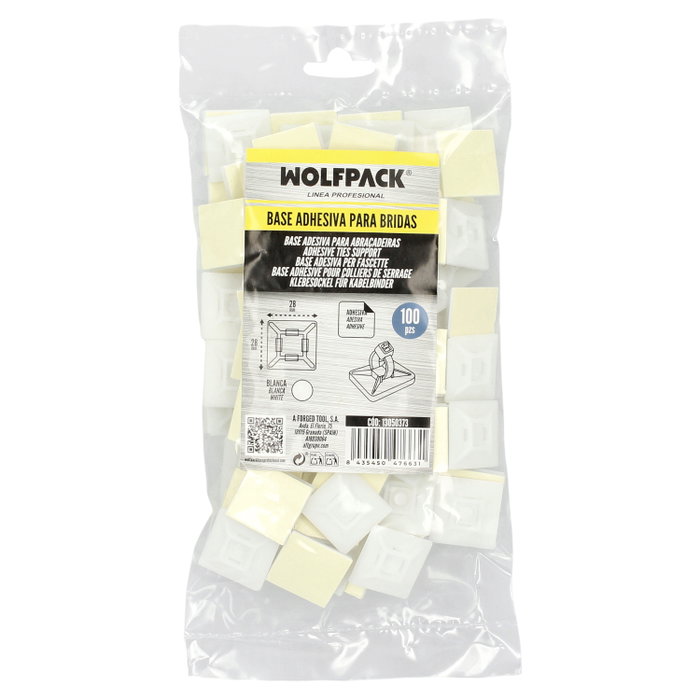 WOLFPACK LINEA PROFESIONAL Base Adhésive Pour Colliers de Serrage 28x28 mm, Blanche, 100 Unités