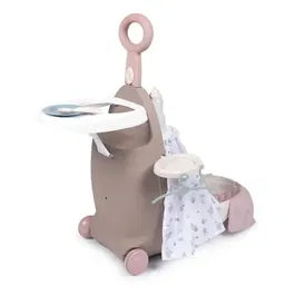 Smoby Valise Nurserie 3 en 1 Baby Nurse - Lit et chaise haute pour poupon jusqu'à 42 cm - Beige, rose, blanc