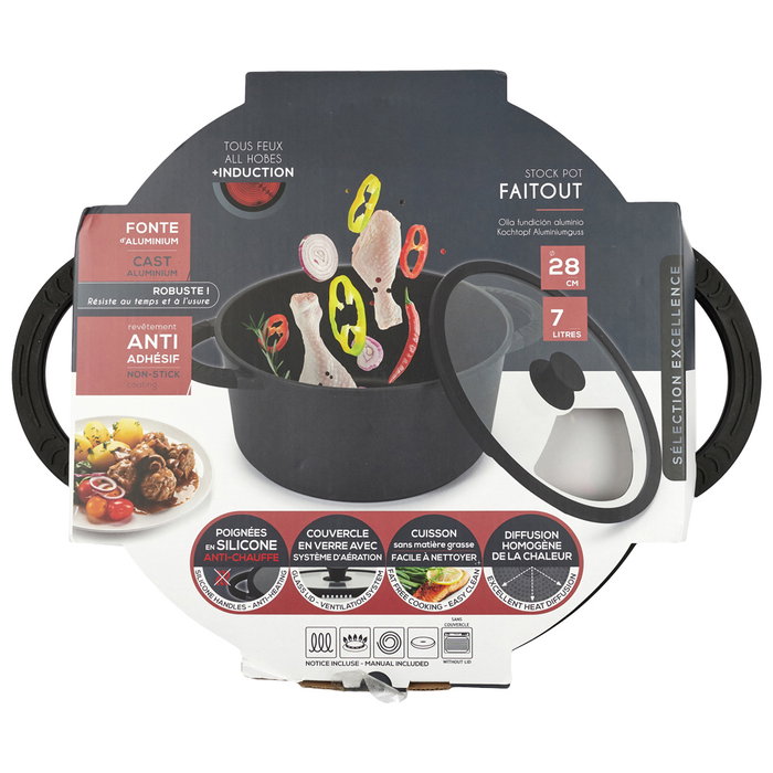 Cook Concept Cacerola en Aluminium de 28 cm avec Couvercle en Verre