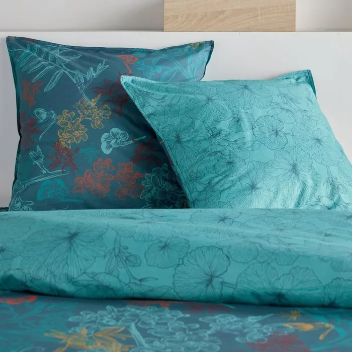 Today Parure de lit imprimé feuillage exotique bleu canard 140 x 200 cm Today Parure de lit imprimé feuillage exotique bleu canard 140 x 200 cm