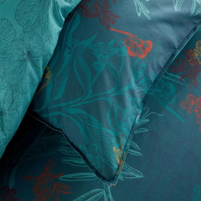Today Parure de lit imprimé feuillage exotique bleu canard 140 x 200 cm Today Parure de lit imprimé feuillage exotique bleu canard 140 x 200 cm