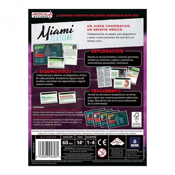 Devir Medical Mysteries: Miami - Jeu de société coopératif d'enquête médicale, 1-4 joueurs, 14+ ans, version française