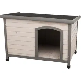 TRIXIE Natura - Niche pour chien extérieur, toit plat, pin verni et carton bitumé, taille M 104 x 72 x 68 cm, gris