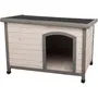 TRIXIE Natura - Niche pour chien extérieur, toit plat, pin verni et carton bitumé, taille M 104 x 72 x 68 cm, gris