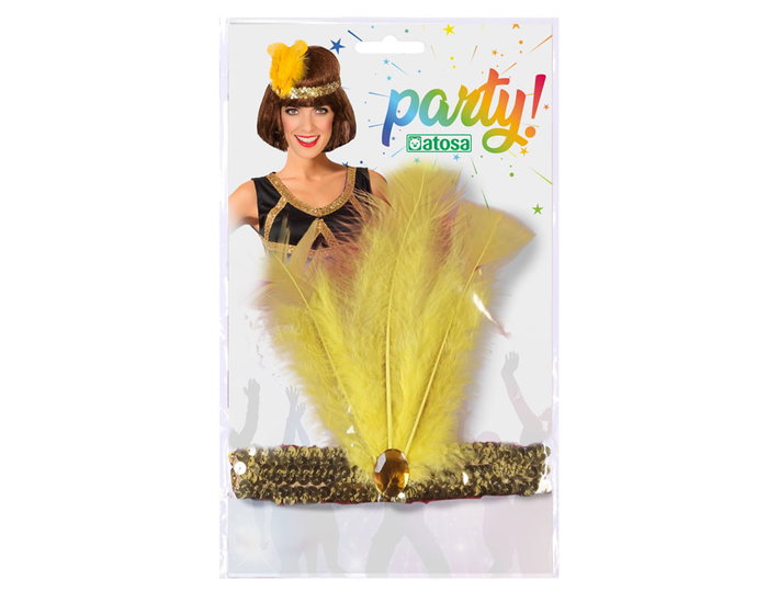 Diadème pour cheveux avec plumes dorées et paillettes, accessoire déguisement années 20 thème Cabaret