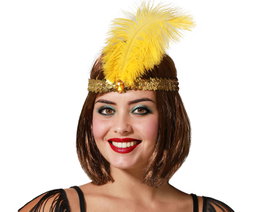 atosa Bandeau pour cheveux Cabaret Doré avec plume jaune