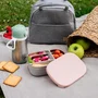 Beaba Boîte repas enfant en inox, couvercle et housse en silicone, Gris velours et rose poudré