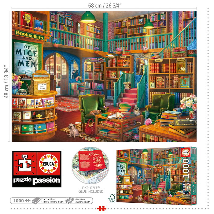 Educa Puzzle 1000 pièces adulte 'Librairie' - Puzzle coloré de décor d'intérieur avec bibliothèque et livres - 48 x 68 cm
