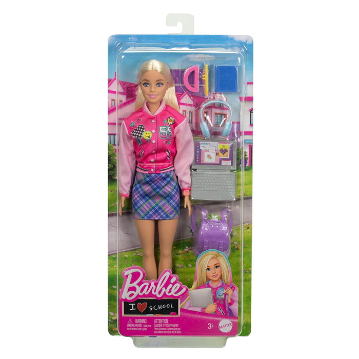 Barbie Étudiante Hrg84 Mattel - Poupée avec Look Scolaire, Mochila Ouvrable, Ordinateur Portable et Casque - Âge 3 ans et plus