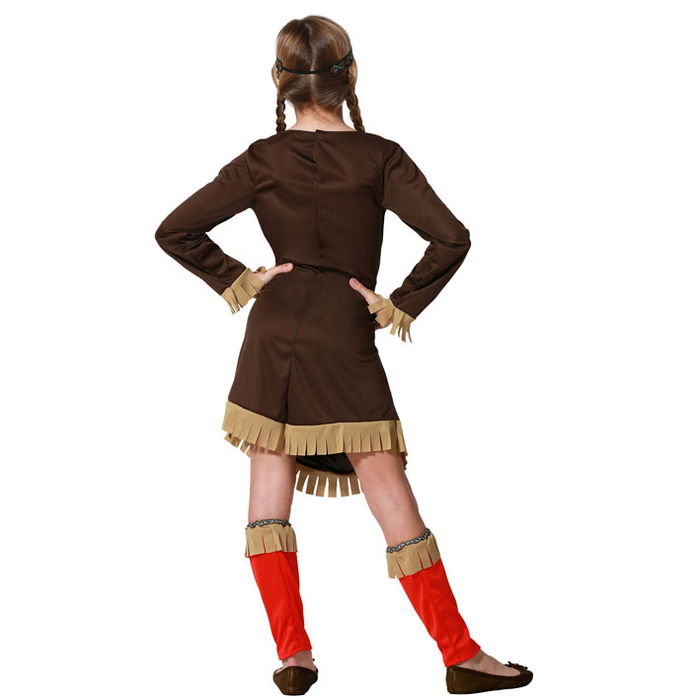 Déguisement Indienne Fille Rouge - Costume Carnaval Anniversaire 3-4 Ans avec Accessoires (Robe, Bandeau, Jambières)