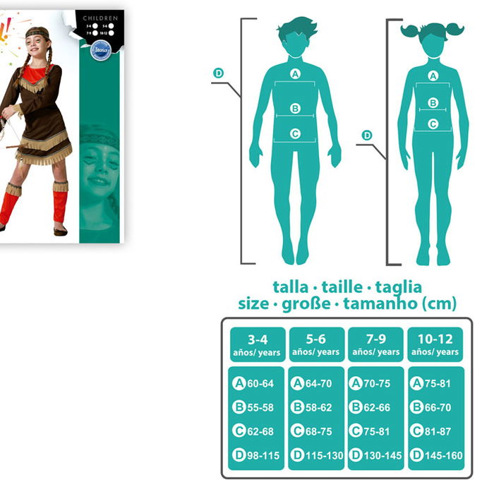 Déguisement Indienne Fille Rouge - Costume Carnaval Anniversaire 3-4 Ans avec Accessoires (Robe, Bandeau, Jambières)