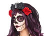 Diadème Halloween Crâne avec Roses Noires et Rouges - Accessoire de Fête Fantastique et Gothique pour Adultes