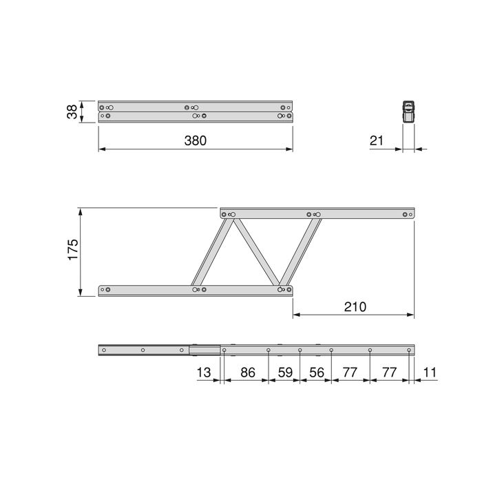Emuca Jeu de ensemble de mécanismes de levage pour table basse, permet de lever la table de 135mm, Acier, Peint en noir