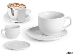 Vessia Tasse avec Soucoupe 350 ml en Porcelaine Blanche 16.5 x 9 x 16.5 cm (Set de 24)