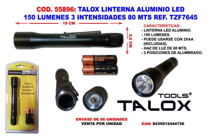 TALOX Lampe de poche en aluminium LED 150 lumens TZF7645 TALOX Lampe de poche en aluminium LED 150 lumens TZF7645