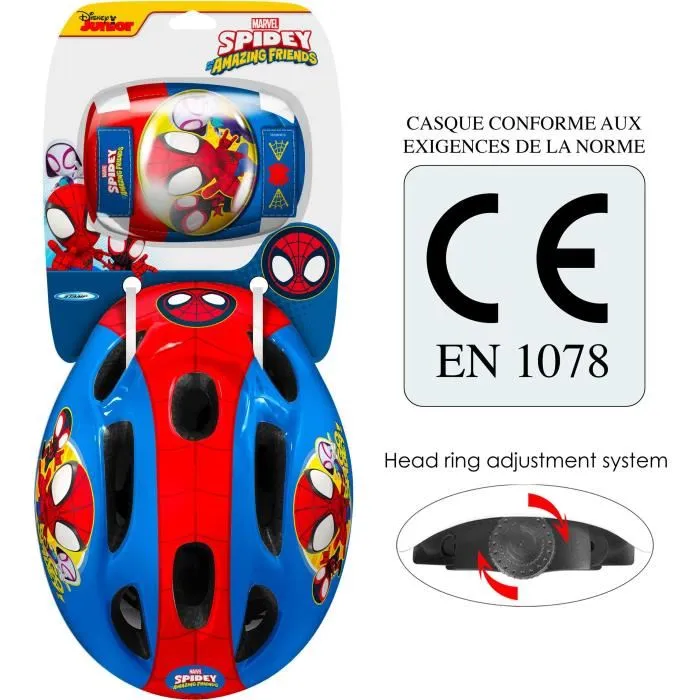 Stamp Casque + Coudières/Genouillères STAMP - Spidey Enfant - Glisse Urbaine - Sécurité et Confort avec Licence Spiderman