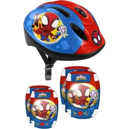 Stamp Casque + Coudières/Genouillères STAMP - Spidey Enfant - Glisse Urbaine - Sécurité et Confort avec Licence Spiderman