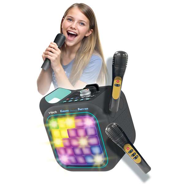 Vtech Karaoke Light Party Duo Golden Edition avec haut-parleur Bluetooth, 2 microphones, 5 modes de jeu et contrôle du volume - 35 x 20 x 27.9 cm