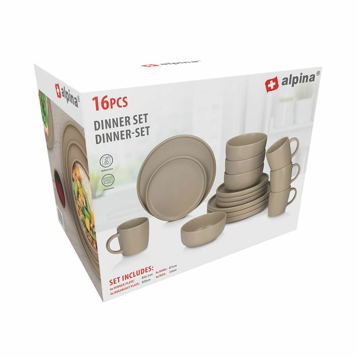 Assiettes Alpina Taupe Céramique 16 Pièces (4 Unités)