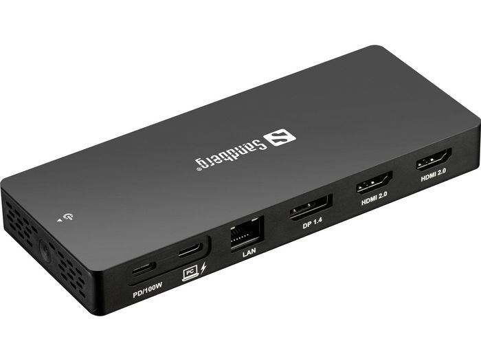 Sandberg Station d'accueil USB-C 13-en-1 Pro - Hub avec Ports USB A/C, HDMI, DisplayPort, Ethernet RJ45, Lecteur de Cartes SD et Audio