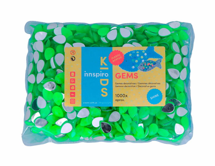 Innspiro Gemmes décoratives en acrylique forme goutte vert fluor 10x14mm, 1000 unités environ.