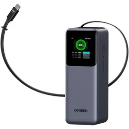 UGREEN - Batterie Externe 165W Power Delivery - Recharge Rapide USB-C et USB-A - Câble Rétractable - Noir