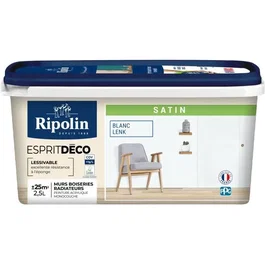Ripolin 446523 Peinture Esprit Deco Multi-Supports, Blanc Lenk Satin, 2,5 Litres, pour Murs, Boiseries et Radiateurs