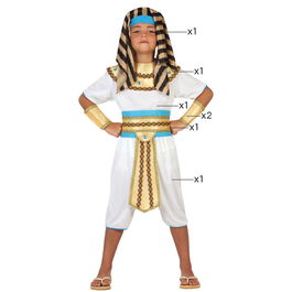 Déguisement Enfant Égyptien Pharaon Blanc Doré 10-12 Ans - Cofia, Tunique, Pantalon, Bracelets, Ceinture