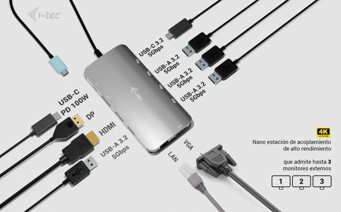i-tec Docking Station USB-C Metal Nano 3x Display avec Power Delivery 100W i-tec Docking Station USB-C Metal Nano 3x Display avec Power Delivery 100W