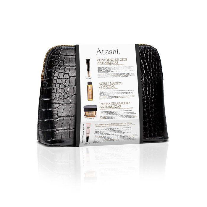 Atashi Coffret 5 Produits Anti-rides Lift & Glow Essentials - Crème Visage, Contour des Yeux et Huile Corporelle avec Trousse