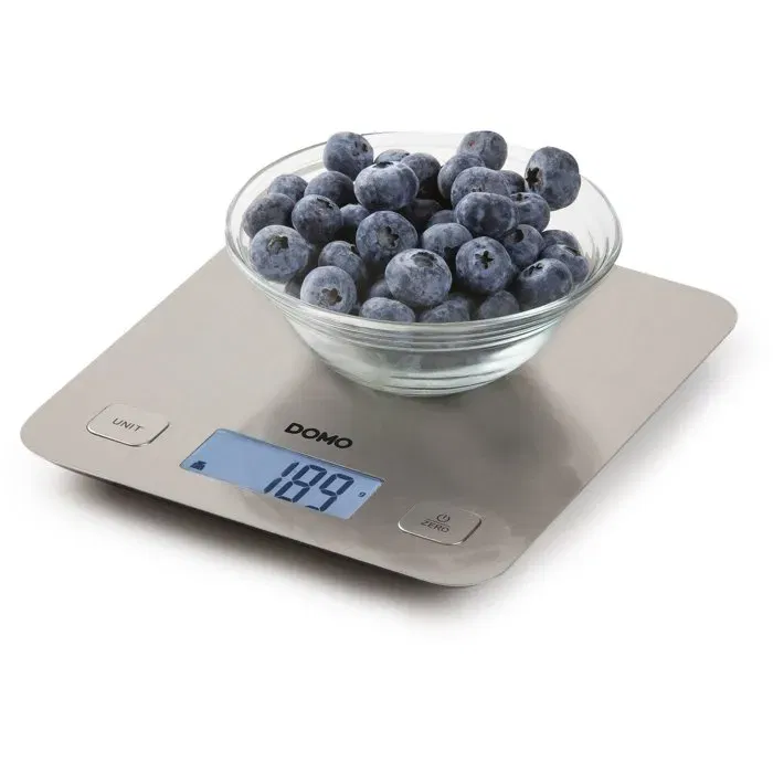 Domo DO9239W - Balance culinaire électronique avec plateau inox, tare, arrêt auto, précision 1 g, portée 5 kg