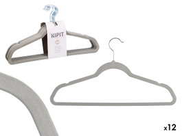 Kipit Lot de 12 Cintres Flockés Gris Velours Métal Plastique 44x23x8 cm (Set de 12)