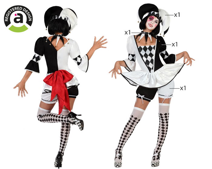 Atosa Déguisement Arlequin Femme Adulte Blanc et Noir Atosa Déguisement Arlequin Femme Adulte Blanc et Noir
