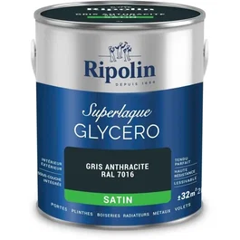 Ripolin - Laque glycéro satinée Gris Anthracite RAL 7016 - 2 L - 2 en 1 avec sous-couche - Application Intérieur et Extérieur