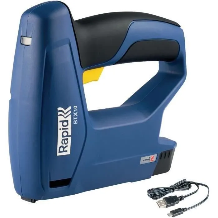 Rapid BTX10 Agrafeuse Électrique sans Fil à Batterie Li-ion avec Charge USB - Compatible Agrafes Rapid 53 de 4 à 10mm - Jusqu'à 900 Coups par Charge - Pour Bois et Tissu - (5001495)