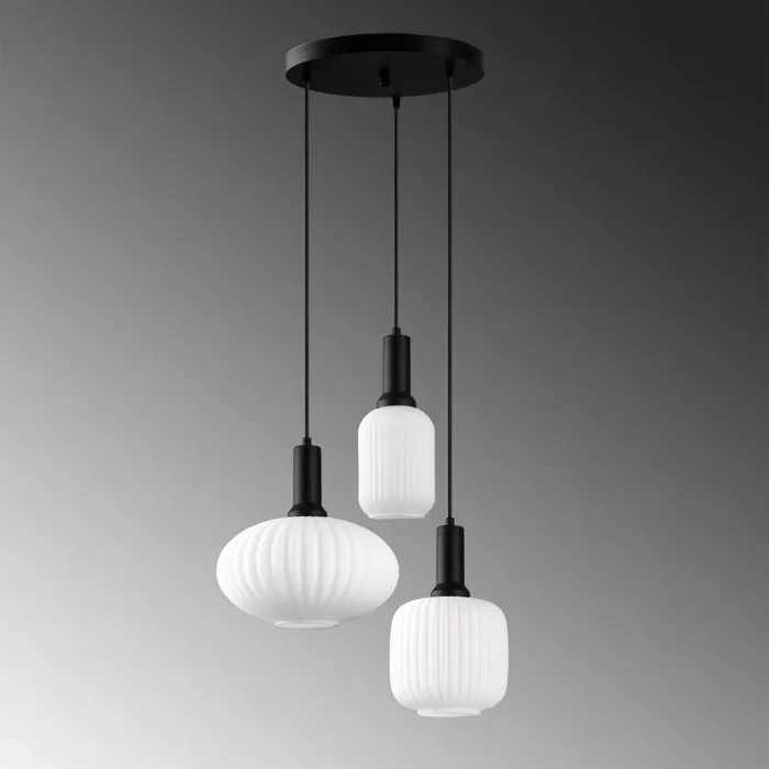 D By M.Red Suspension lustre D à trois feux noir