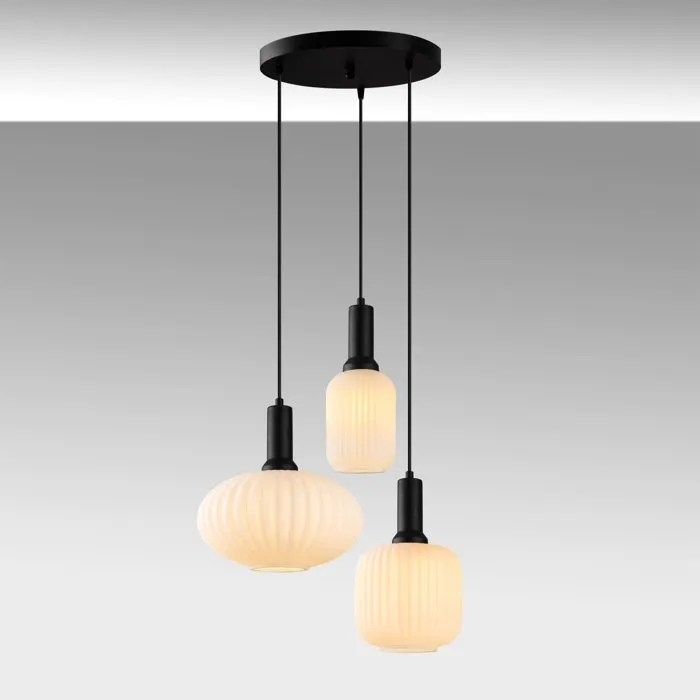 D By M.Red Suspension lustre D à trois feux noir