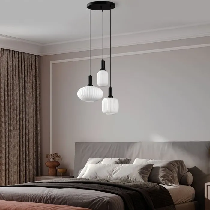 D By M.Red Suspension lustre D à trois feux noir
