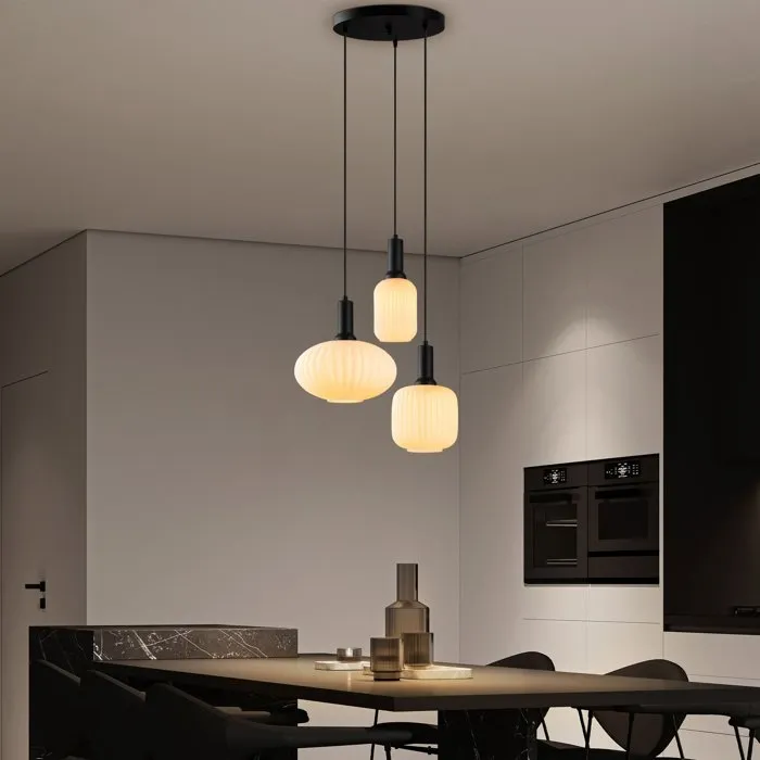 D By M.Red Suspension lustre D à trois feux noir