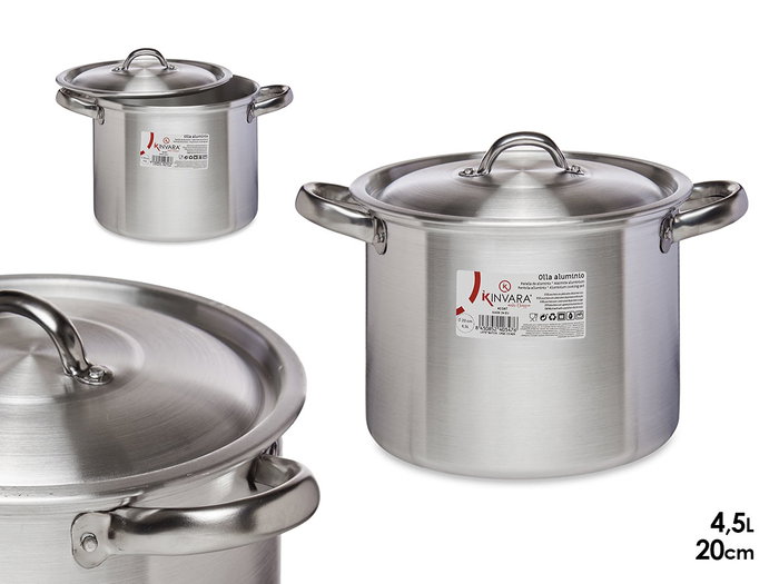 Kinvara Marmite en Aluminium 20 cm 4,5 L Argent – Compatible Gaz, Four et Lave-vaisselle (Set de 6) Kinvara Marmite en Aluminium 20 cm 4,5 L Argent – Compatible Gaz, Four et Lave-vaisselle (Set de 6)