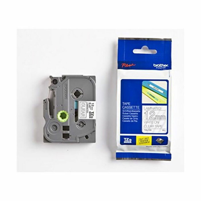 Brother Ruban d'étiqueteuse TZE-135 / TZE135 texte blanc sur fond transparent