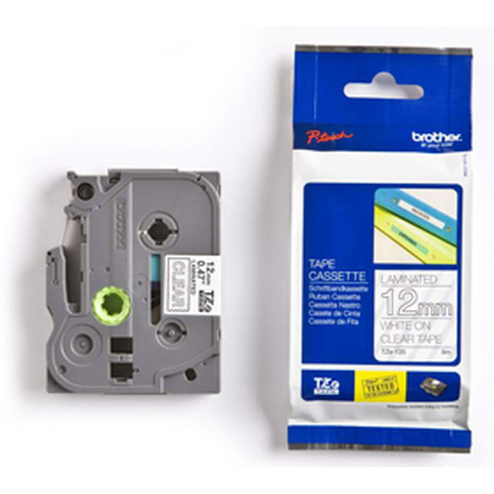 Brother Ruban d'étiqueteuse TZE-135 / TZE135 texte blanc sur fond transparent