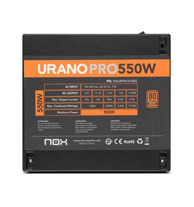 Nox Urano PRO 550W 80 Plus Bronze Alimentation PC ATX Gaming Silencieuse