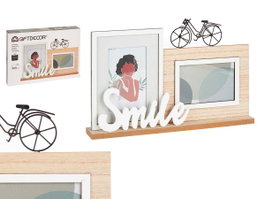Giftdecor Porte-photos Double Smile 40x27x6 cm Bois MDF Marron Noir (Set de 6)