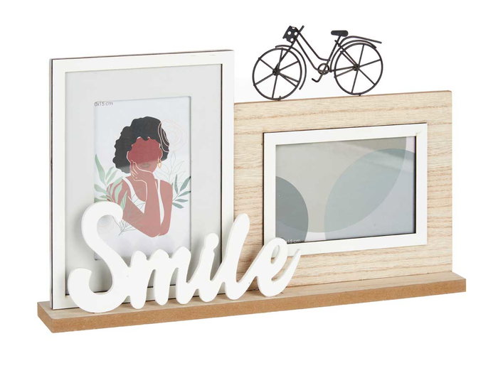 Giftdecor Porte-photos Double Smile 40x27x6 cm Bois MDF Marron Noir (Set de 6)